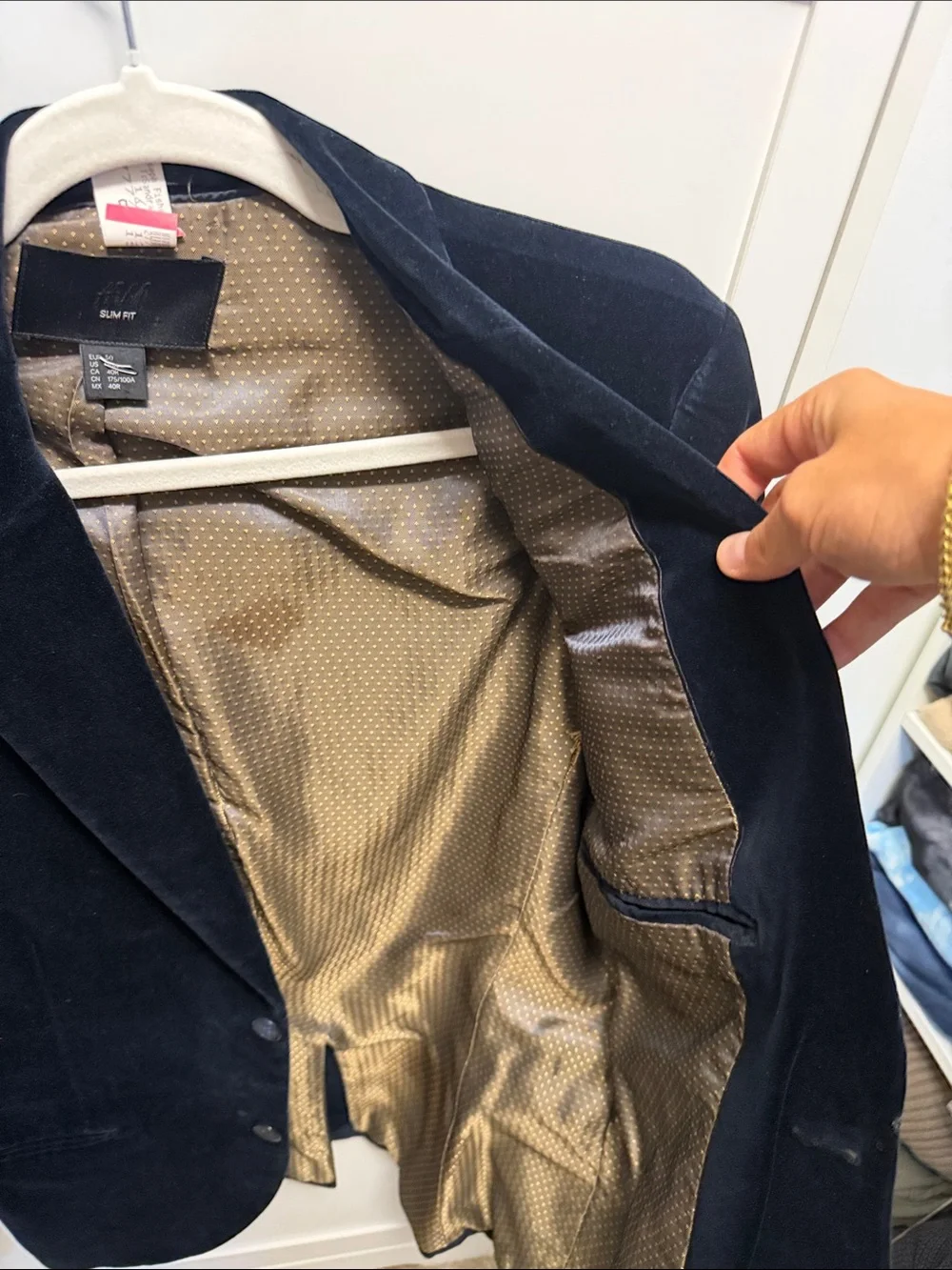 H&M Men’s Slim Fit Velvet Blazer Navy 40R